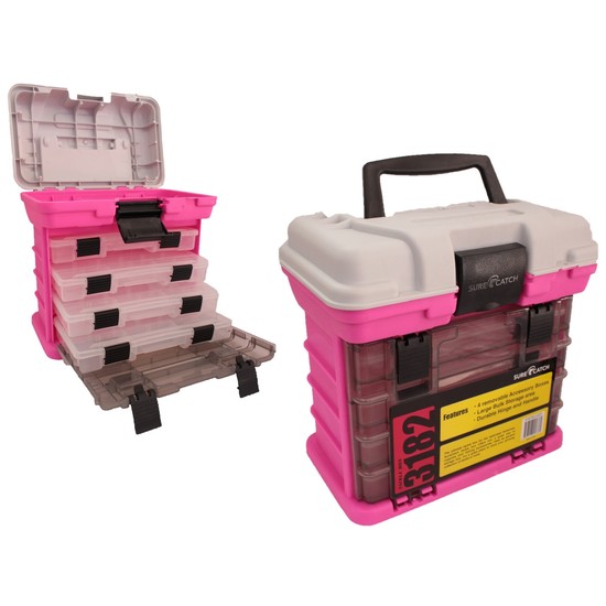 Tackle Boxes Limited Edition Pink Surecatch 4 Tray Heavy Duty Fishing Tackle Box PINK 4 Tackle Boxes Limited Edition Pink Surecatch 4 Tray Heavy Duty Fishing Tackle Box PINK - Image 2