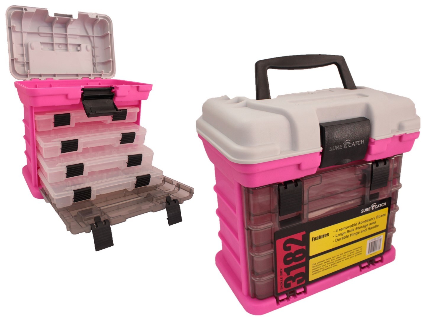 Tackle Boxes Limited Edition Pink Surecatch 4 Tray Heavy Duty Fishing Tackle Box PINK 3 Tackle Boxes Limited Edition Pink Surecatch 4 Tray Heavy Duty Fishing Tackle Box PINK