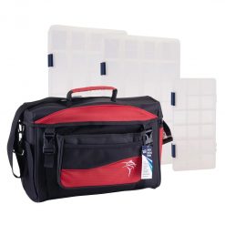 Black And Red Jarvis Walker Medium Size Fishing Tackle Bag With 3 Tackle Boxes