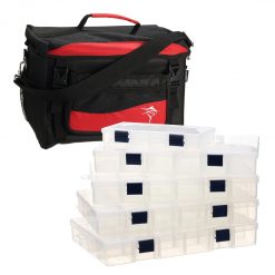 Black And Red Jarvis Walker Large Fishing Tackle Bag With 5 Lure Trays